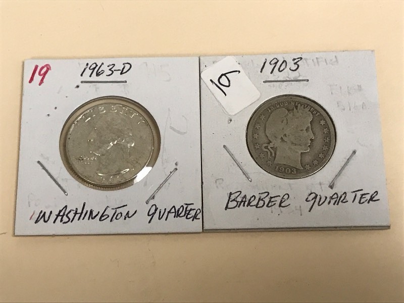 1903 Barber quarter and 1963-D Wash...