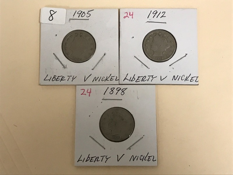 1898, 1905 and 1912 Liberty V nicke...