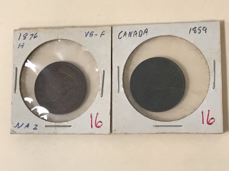 1859 and 1876H Canadian large cents...