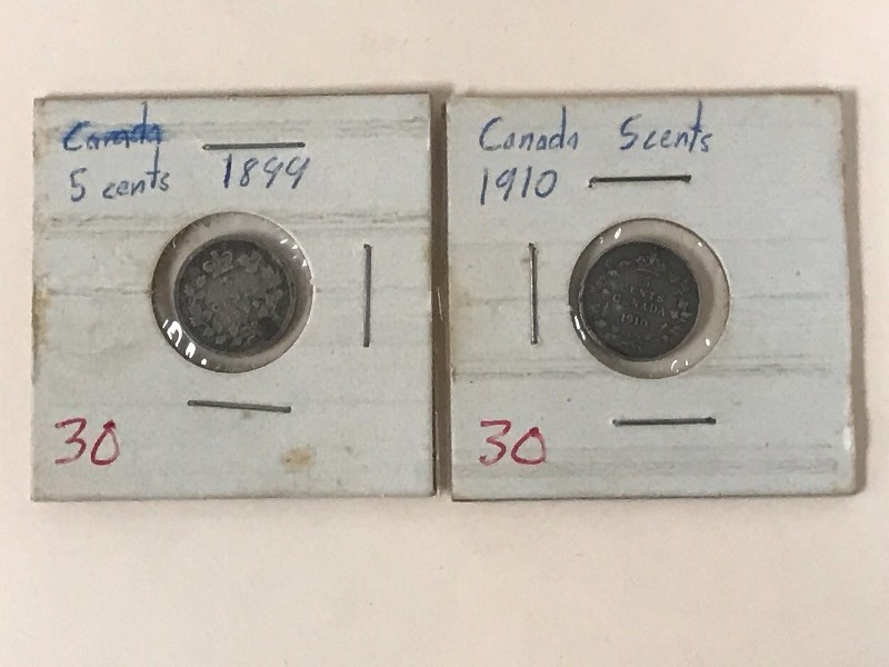 Canadian 1899 and 1910 silver 5 cen...