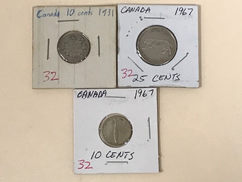 1931 Canadian silver dime and 1967 ...