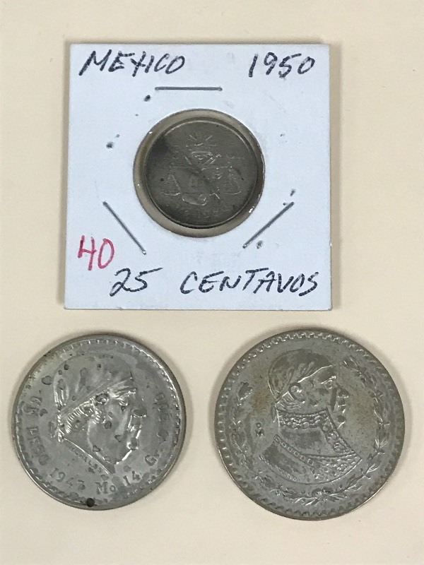 1947 (drilled), 1966 silver pesos a...