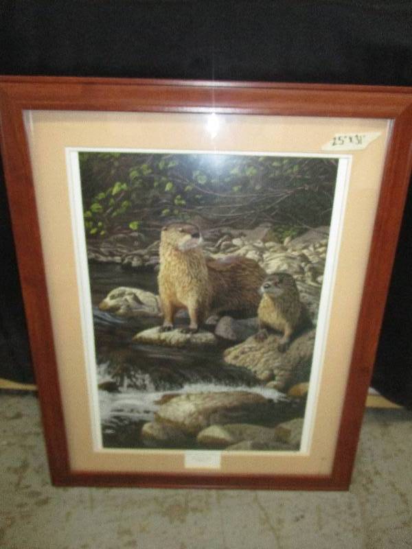 lot 188 image: Otter Tail River Otters 100th Ann print by Jeffrey Hoff signed, could be numbered but covered by matting