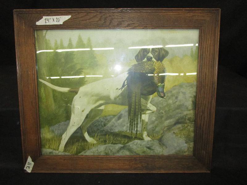 lot 190 image: Antique frame and Alexander Pope Print  dog and pheasant