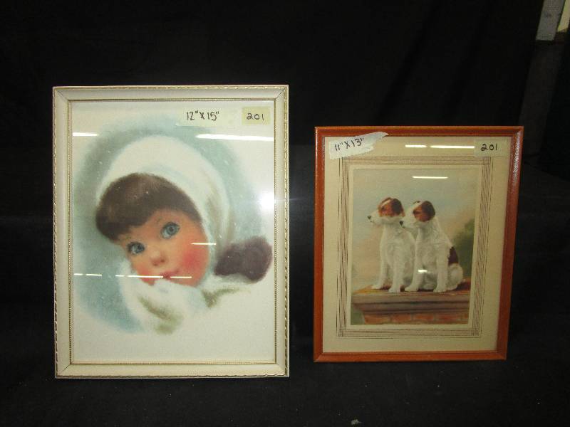 lot 238 image: 2 Photos, 1 is a girl 12 X 15, 1 is 2 Dogs 11 X 13