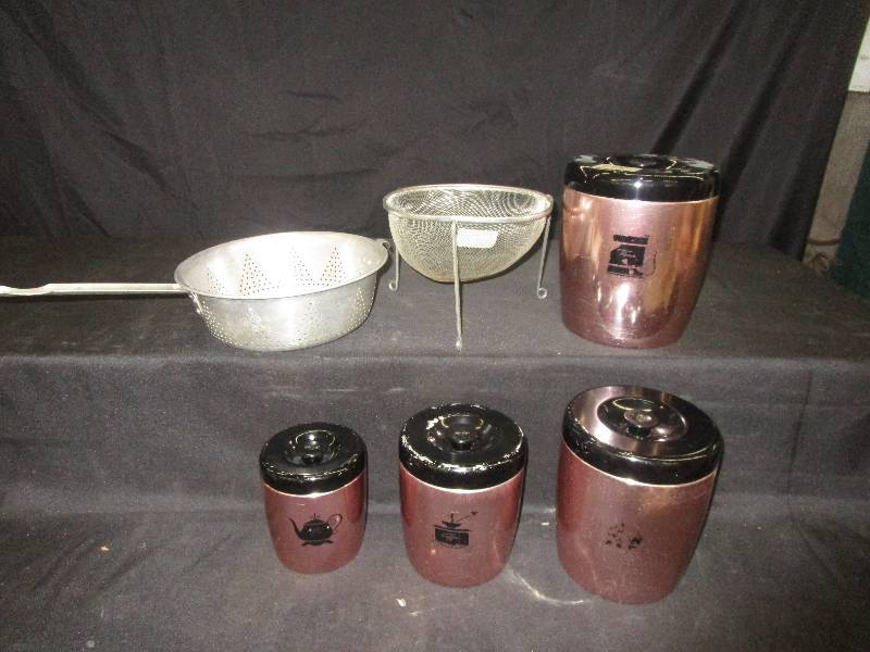 lot 246 image: 4 Kitchen Jars, 2 Strainers