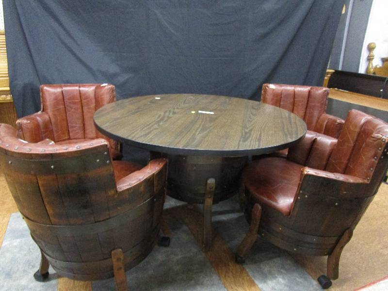 lot 10 image: Barrel Table and 4 Chairs (48 Round)