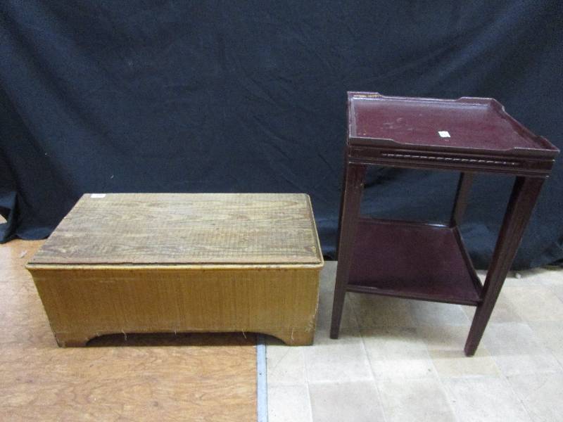 lot 61 image: Wooden Chest 32 X 17 X 13 12, Antique Table 19 X 18 12 X 28