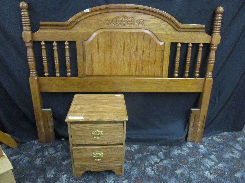 lot 73 image: Full Queen Size Headboard and End Table 16 X 15 X 21