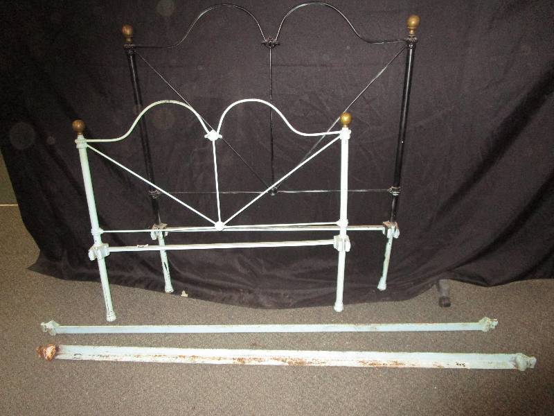 lot 87 image: Twin Size Cast iron Bed Frame with Brass tops