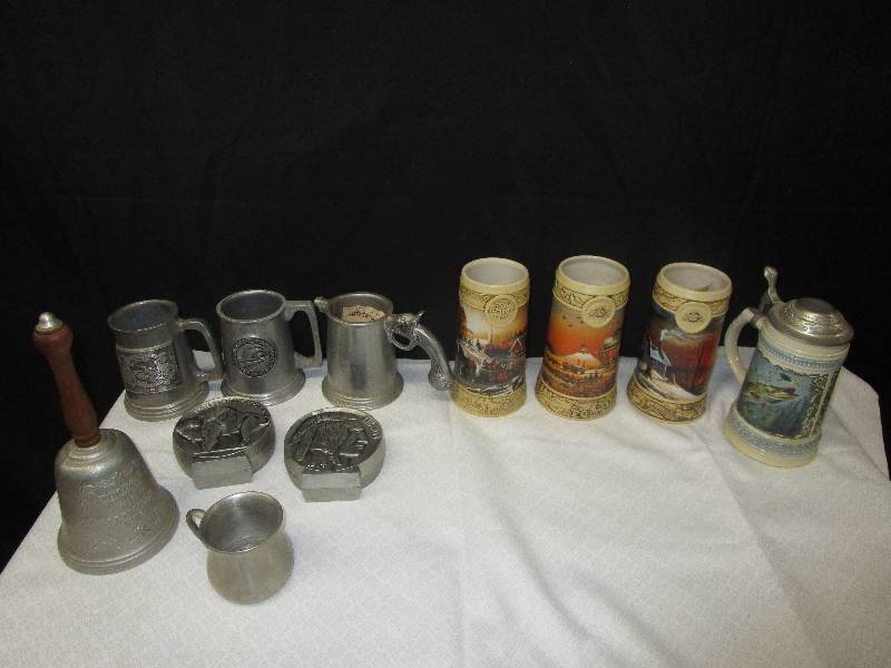 lot 118 image: Pewter Items and Steins (Miller Genuine Draft, Gerz Germany)