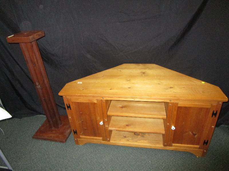 lot 149 image: Corner TV Stand (3 Shelves and 2 Doors)(46 X 23 12 X 23 12)