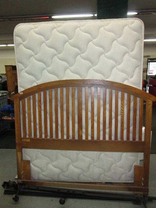 lot 160 image: Queen size Box spring and matress hardly used with QueenHeadboard and frame