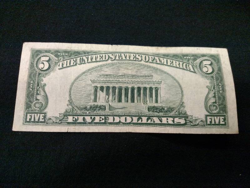 1953 B Five Dollars Red Seal Note...