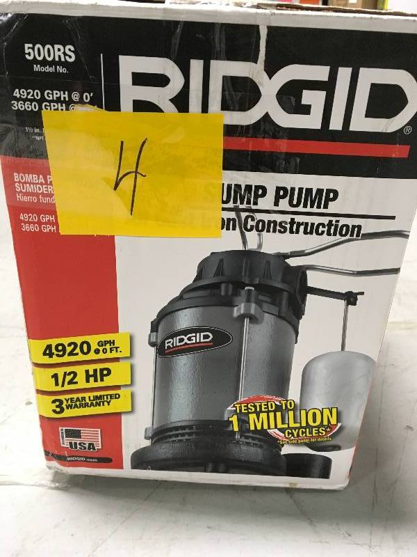 lot 4 image: RIDGID 12 HP Cast Iron Submersible Sump Pump