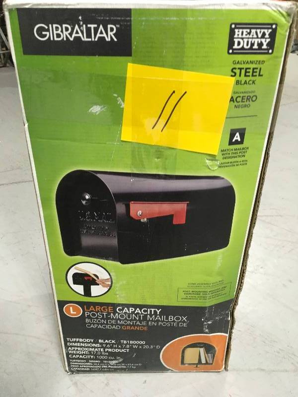 lot 11 image: Gibraltar Large Capacity Steel Post-Mount Mailbox in Black