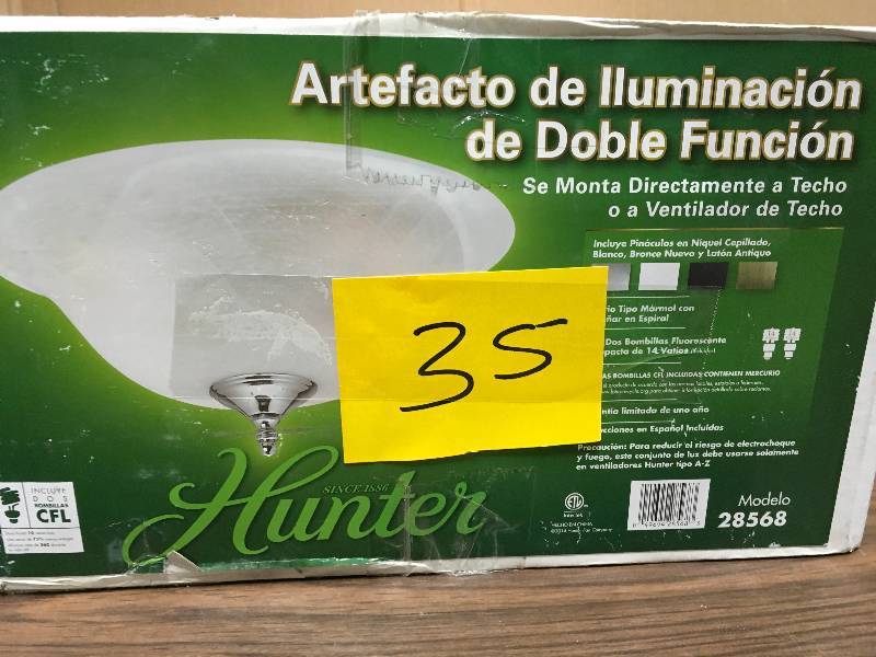 lot 35 image: Hunter 2-Light Swirled Marble Dual-Use Ceiling Fan Light Kit