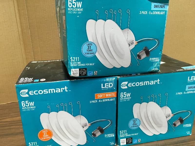 lot 38 image: EcoSmart 5 in. and 6 in White Integrated LED Recessed Trim (3-Pack)  Lot of 3