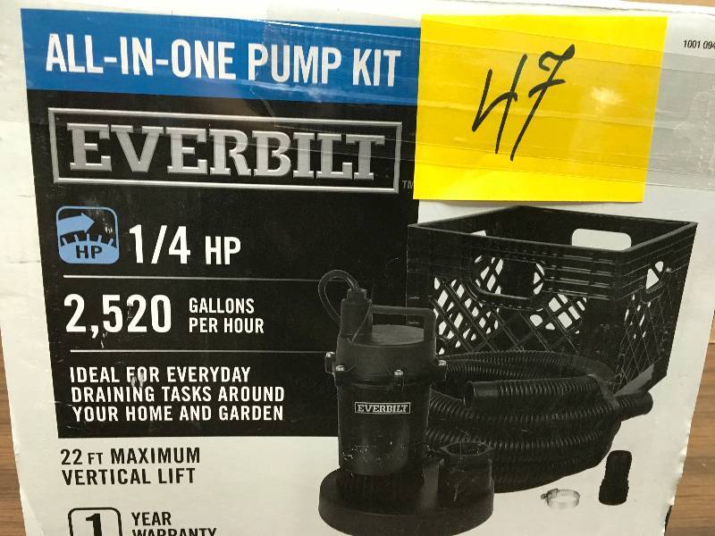 lot 47 image: EVERBILT 14 HP Submersible Utility Pump Kit  in good working condition