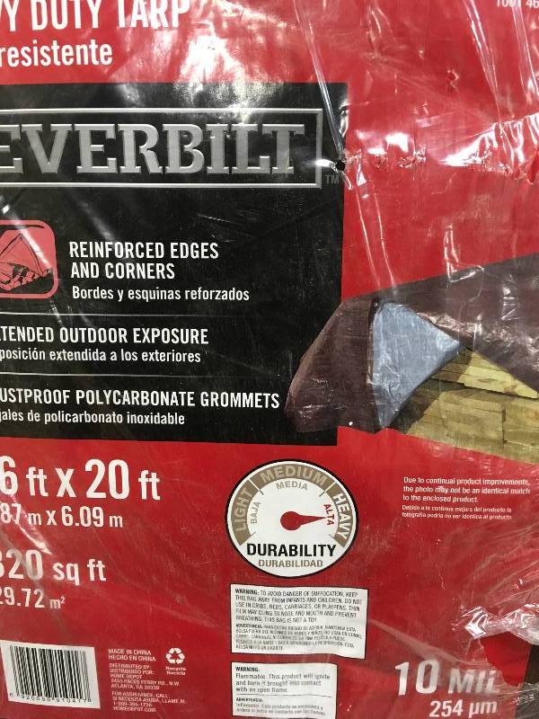 lot 58 image: EVERBILT 16 ft. x 20 ft. Silver Brown Heavy Duty Tarp