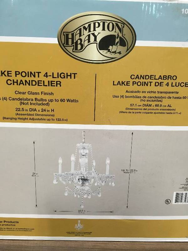 lot 61 image: Hampton Bay Lake Point 4-Light Chrome and Clear Crystal Chandelier
