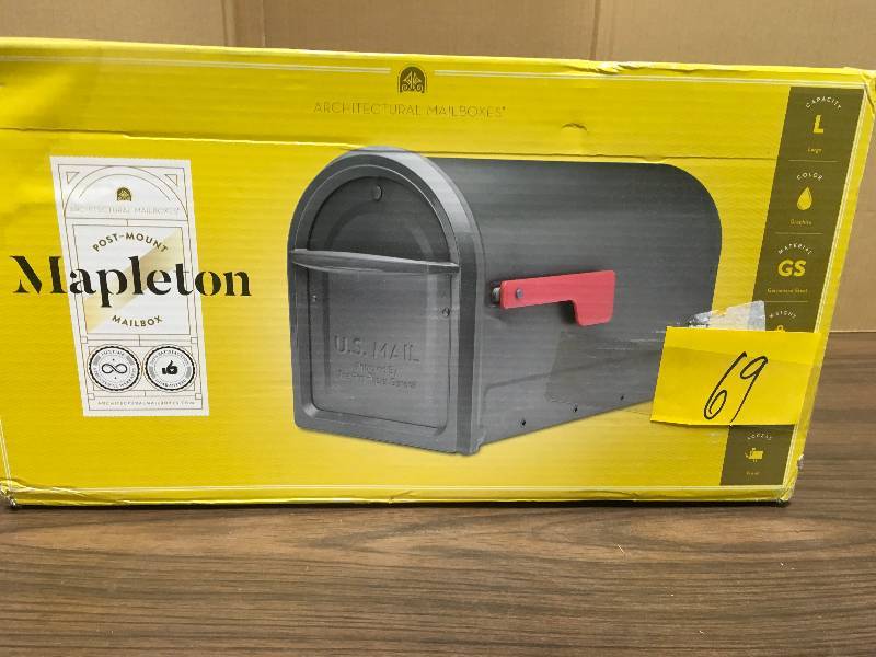 lot 69 image: Mapleton Post Mount Mailbox Graphite with Red Flag
