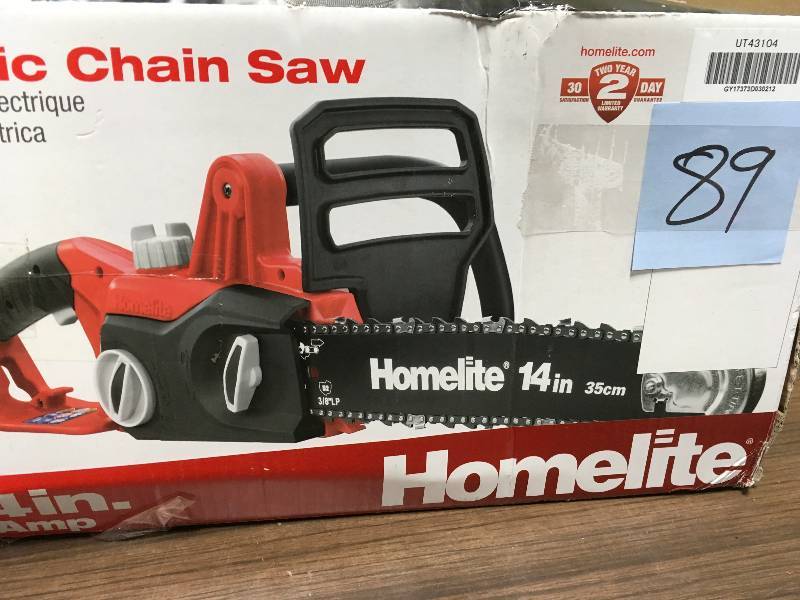 lot 89 image: Homelite 14 in. 9 Amp Electric Chainsaw  in good working condition