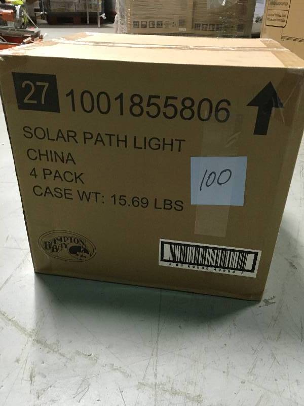 lot 100 image: Hampton Bay Solar Bronze Outdoor Integrated LED New Age Pagoda Landscape Path Light (4-Pack) new