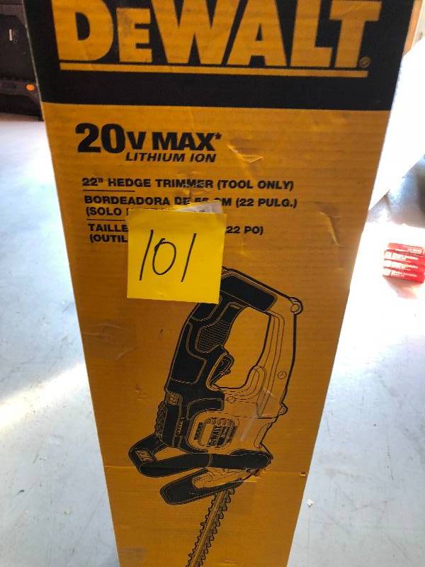 lot 101 image: DEWALT 22 in. 20-Volt MAX Lithium-Ion Cordless Hedge Trimmer - Battery and Charger Not Included in working conditions