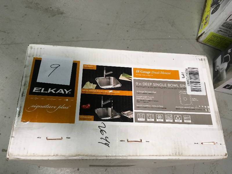 lot 9 image: Elkay Signature Plus 9 in deep Single Bowl Sink Stainless Steel not used