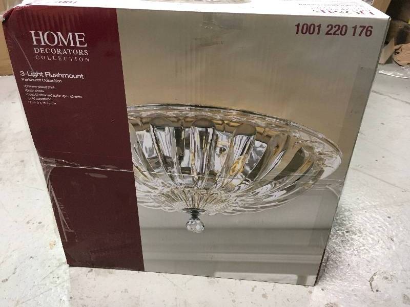 lot 10 image: Hampton Bay Vintage Collection 15.75 in. 3-Light Chrome Flushmount with Glass Shade new