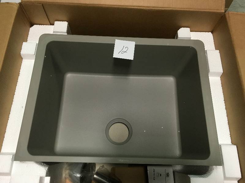 lot 12 image: Elkay Quartz Classic Undermount Composite 25 in. Single Bowl Kitchen Sink in Greystone not used