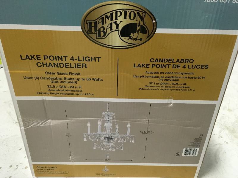 lot 21 image: Hampton Bay Lake Point 4-Light Chrome and Clear Crystal Chandelier new