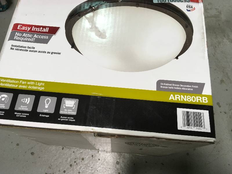 lot 22 image: NUTONE InVent Decorative Oil-Rubbed Bronze 80 CFM Ceiling Exhaust Fan with Light and White Globe not used