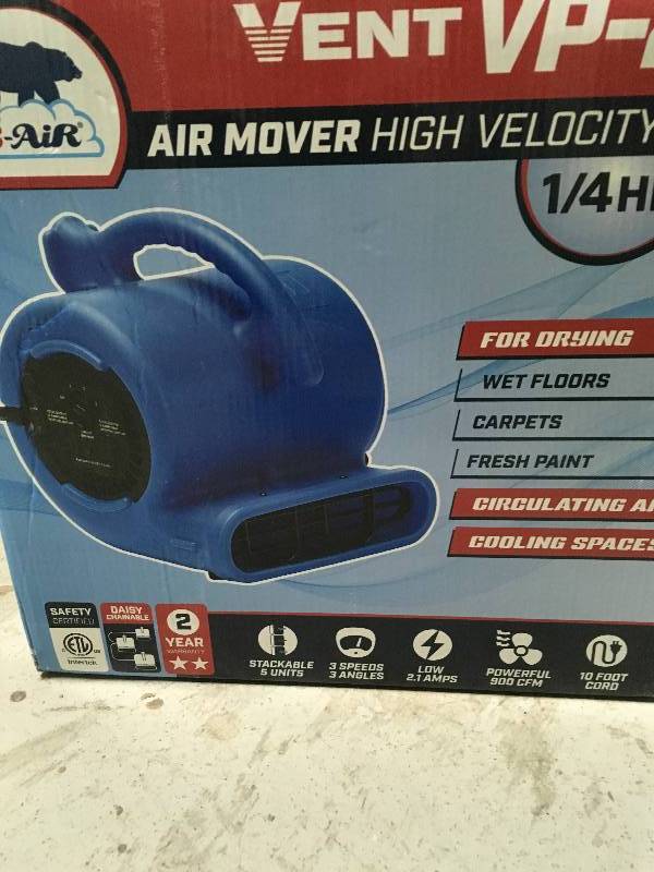 lot 34 image: B-AIR 14 HP Air Mover for Water Damage Restoration Carpet Dryer Floor Blower Fan Home and Plumbing Use, Blue not used