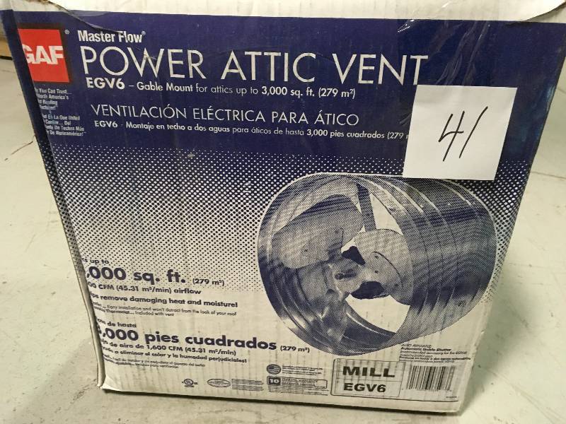 lot 41 image: Master Flow    1600 CFM Power Gable Mount Attic Fan