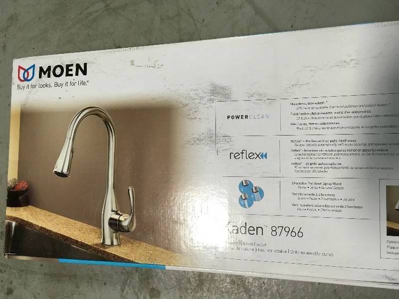 lot 57 image: Moen Kaden Single-Handle Pull-Down Sprayer Kitchen Faucet with Reflex and Power Clean in Chrome