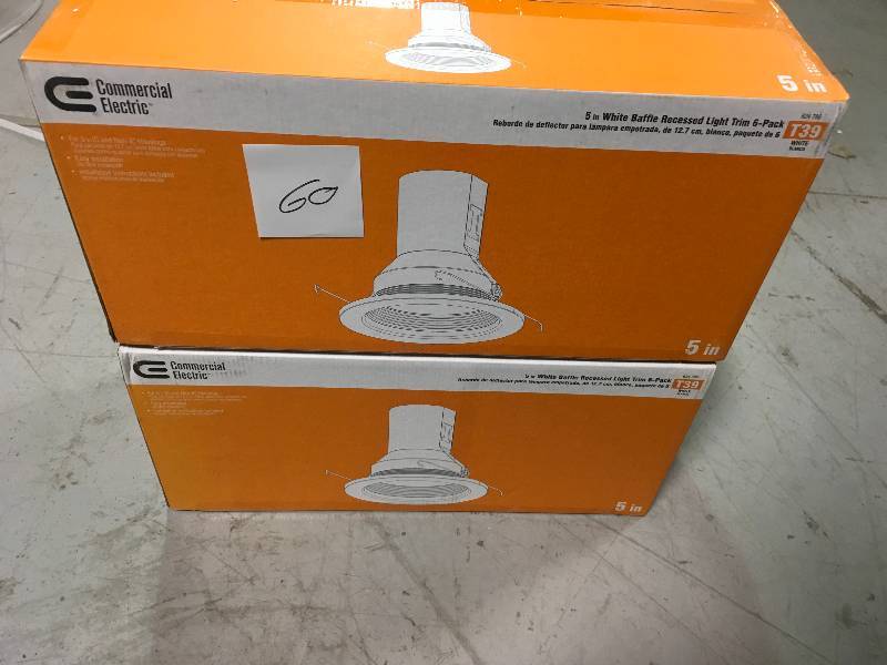 lot 60 image: Commercial Electric 5 in. White Recessed Baffle Trim (6-Pack)  Lot of 2