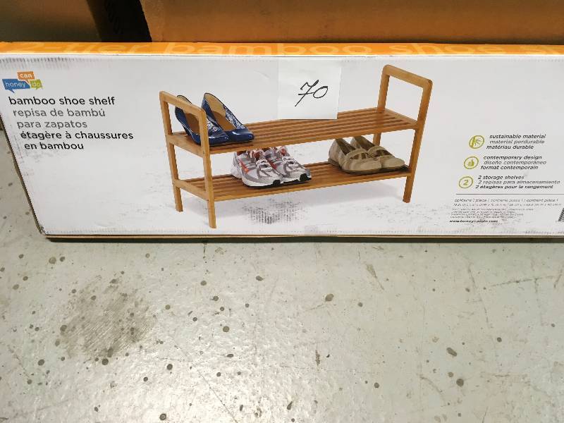 lot 70 image: Honey-Can-Do 2-Tier 8-Pair Bamboo Shoe Shelf