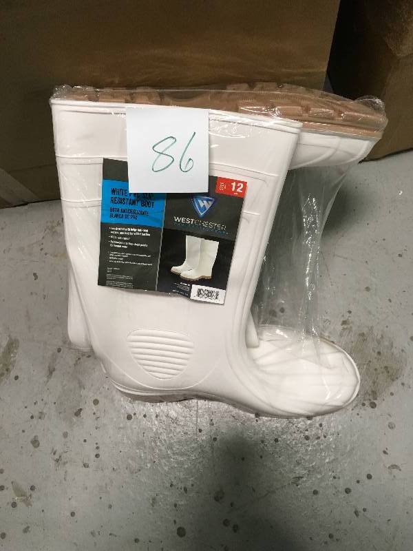lot 86 image: West Chester Protective Gear 15 in PVC Slip-Resistant Boots - White Size 12