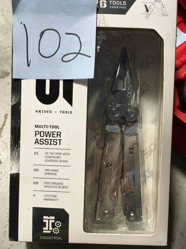 lot 102 image: SOG S66n-cp - Silver PowerAssist Multi-tool
