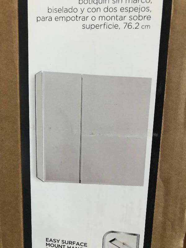 lot 108 image: Glacier Bay 30 in. W x 26 in. H Frameless Recessed or Surface-Mount Bi-View Bathroom Medicine Cabinet open box not used
