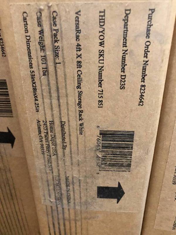 lot 116 image: NewAge Products Performance 96 in. L x 48 in. W x 42 in. H Adjustable VersaRac Ceiling Storage Rack in White not used