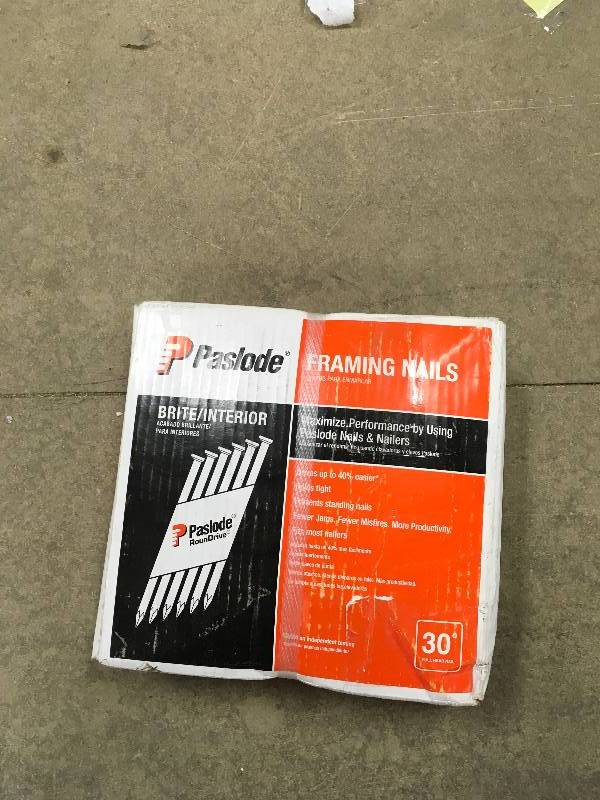 lot 24 image: Paslode 3 in. x 0.120-Gauge 30-Degree Brite Smooth Shank Paper Tape Framing Nails  not used