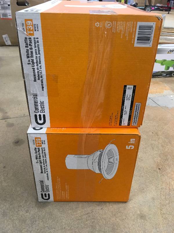 lot 34 image: Commercial Electric 5 in. White Recessed Baffle Light  Trim (6-Pack) Lot of 2 New