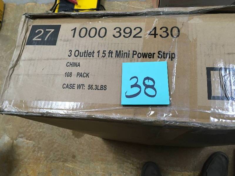 lot 38 image: 3-Outlet Mini Power Strip Surge Protector with 1.5 ft. Cord  108 Pack New