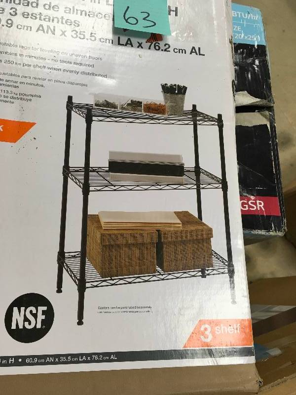 lot 63 image: HDX 30 in. H x 23.25 in. W x 13.375 in. D 3 Shelf Steel Shelving Unit in Black in good conditions