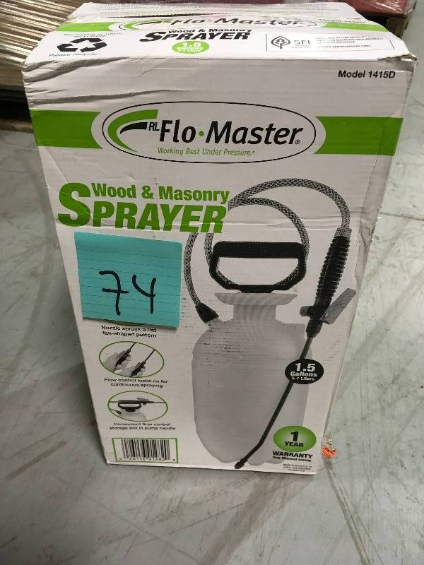 lot 74 image: RL FLO MASTER 1.5 gal. Deck Sprayer in good conditions