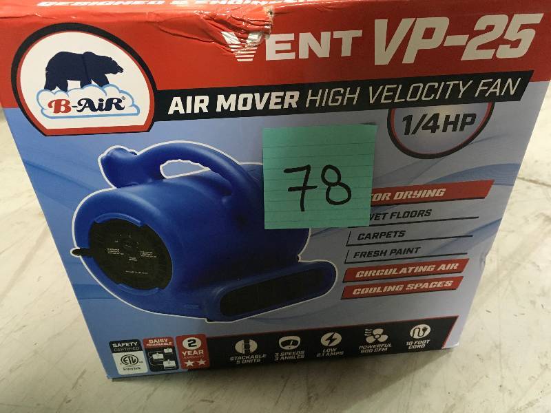 lot 78 image: B-AIR 14 HP Air Mover for Water Damage Restoration Carpet Dryer Floor Blower Fan Home and Plumbing Use, Blue in good conditions