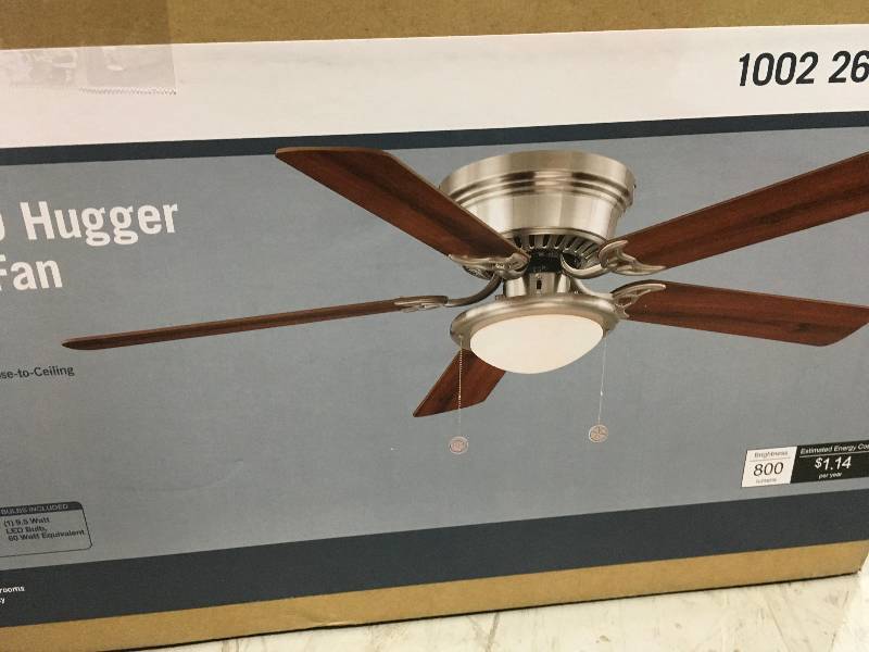 lot 83 image: Hugger 52 in. LED Indoor Brushed Nickel Ceiling Fan with Light Kit in good conditions
